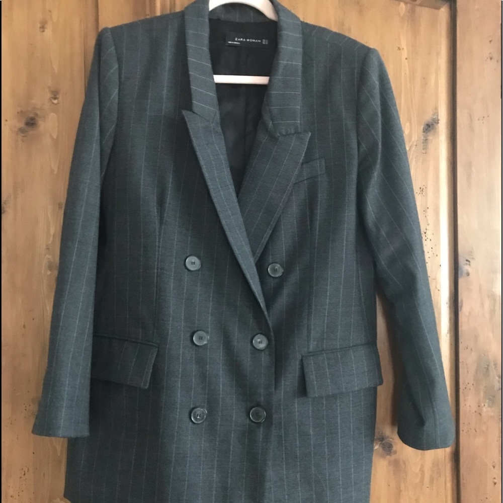 Zara Women Double Breasted Wool-blend Blazer